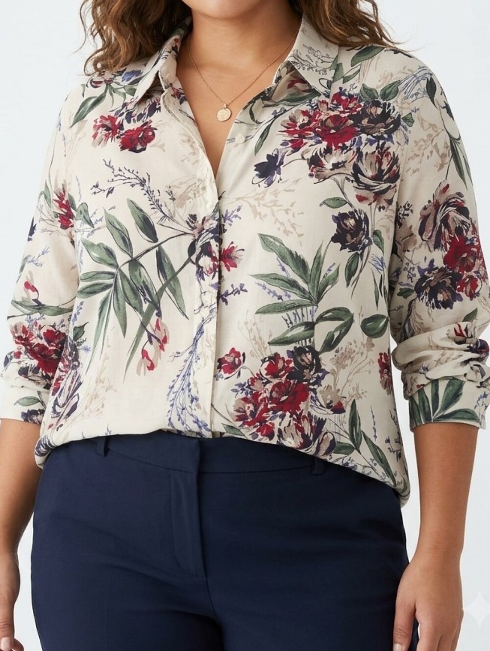Coldwater Creek Floral Cotton Silk Blend Button Down Blouse Size 3X